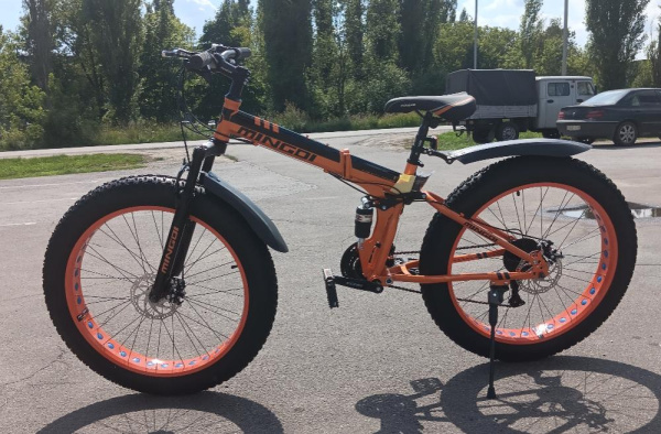 Велосипед MINGDI 26" FAT BIKE 666 (24ск., скл рама, двухподвес) черный/желтый