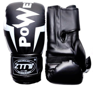 Перчатки боксерские ZTTY Q116, р-р 14 OZ, цв. черный/белый