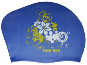 Шапочка для плавания SPRINTER SWIM TEAM KW-F (для длинных волос) цветы, синий