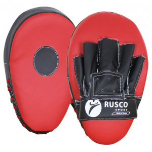 Лапа боксерская RuscoSport (иск. кожа, тент) изогнутые красные, пара