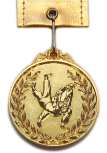 Медаль "Дзюдо" с лентой большая. Диаметр 6,5 см, длина ленты 46 см