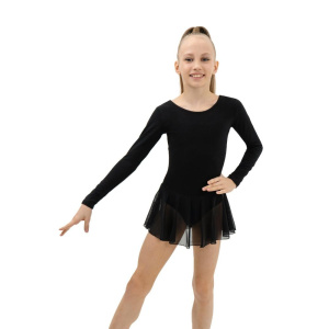 Купальник гимнаст SIMA х/б, длинный рукав, юбка-сетка, цвет черный (р. 32) (2620706)
