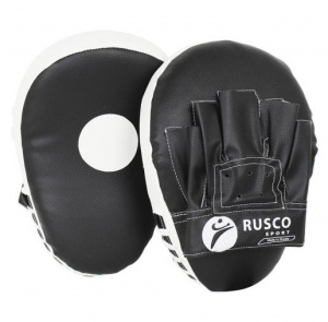 Лапа боксерская RuscoSport (иск. кожа, тент) изогнутые черно-белые, пара