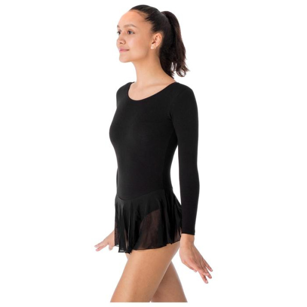 Купальник гимнаст SIMA х/б, длинный рукав, юбка-сетка, цвет черный (р. 40) (2620710)