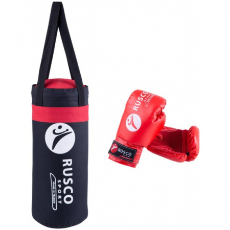 Набор боксерский детский RUSCOsport (перчатки 6 ун., к/з + мешок) черный/красный