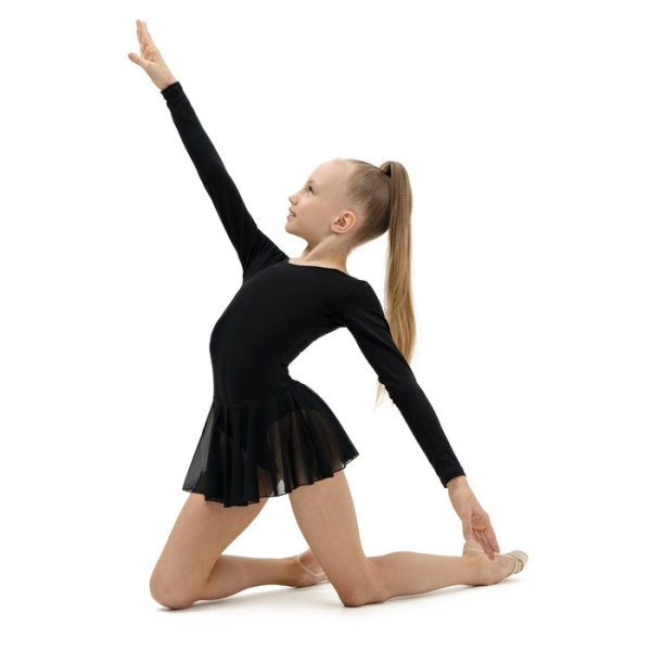 Купальник гимнаст SIMA х/б, длинный рукав, юбка-сетка, цвет черный (р. 38) (2620709)
